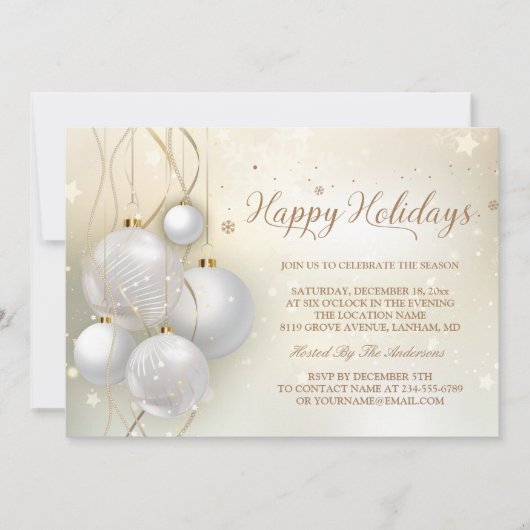 Invitation Gold Silver Baubles Stars Light Chic Holiday Party (Devant)