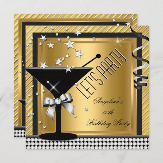 Invitation Gold Silver Black Martini fête d'anniversaire (Devant / Derrière)