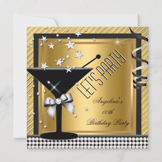 Invitation Gold Silver Black Martini fête d'anniversaire (Devant)