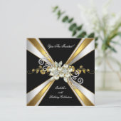 Invitation Gold Silver Black White Diamond Pearl Anniversaire (Debout devant)