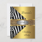 Invitation Gold Silver Black Zebra Leopard 35e anniversaire (Devant)