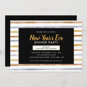Invitation Gold Silver Bronze Stripes Dîner du Nouvel An (Devant / Derrière)