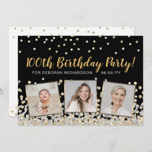 Invitation Gold Silver Confetti Photo Collage 100e anniversai