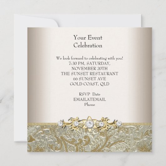Invitation Gold Silver Cream Embossée look élégant Party (Dos)