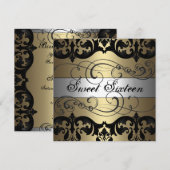 Invitation Gold & Silver Damask Sweet 16 Anniversaire Invitat (Devant / Derrière)