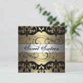 Invitation Gold & Silver Damask Sweet 16 Anniversaire Invitat (Debout devant)