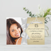 Invitation Gold Silver Diamond Bow & Tiara Quinceanera Invita (Debout devant)