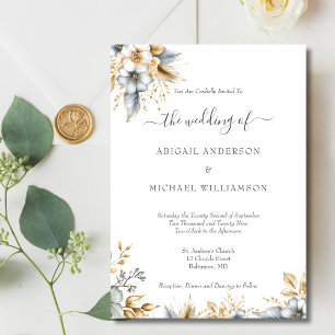 Invitation Gold Silver Floral Botanical Mariage élégant