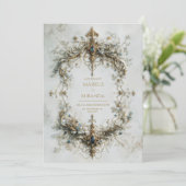 Invitation Gold Silver Frame Blue Gemstone Baroque Wedding (Debout devant)