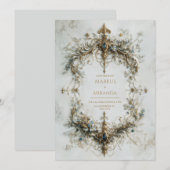 Invitation Gold Silver Frame Blue Gemstone Baroque Wedding (Devant / Derrière)