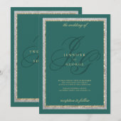 Invitation Gold silver jade green monogram initals wedding (Devant / Derrière)
