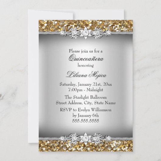 Invitation Gold Silver Parties scintillant Bow Photo Quincean (Dos)