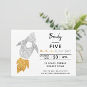 Invitation Gold Silver Rocket Ship Espace Extérieur Anniversa (Debout devant)