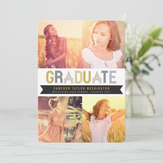 Invitation Gold Silver Rubon Graduate Photo Party (Debout devant)