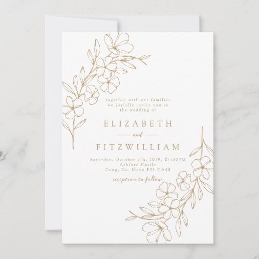 Invitation Gold Simple Cherry Blossom Mains Tirées Wreath (Devant)