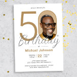 Invitation Gold Simple Elegant Photo 50th Birthday Party<br><div class="desc">Gold Simple Elegant Photo 50th Birthday Party Invitation. Fêtez votre anniversaire d'étape dans un style moderne et élégant avec notre design thématique "Minimalist Chic", où la simplicité de l'élégance minimaliste répond à l'allure de la personnalisation Photo personnalisée. Ce design simple et chic permet à votre photo personnalisée de prendre le...</div>