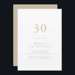 Invitation Gold Simple Minimaliste 30e anniversaire<br><div class="desc">Cette invitation de 30ème anniversaire minimaliste simple en or est parfaite pour une fête d'anniversaire moderne. Le design sobre et élégant présente une typographie de script classique et sophistiquée en or.</div>