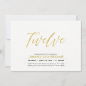 Invitation Gold Simple Modern Lettering 12e fête d'anniversai (Devant)