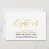Invitation Gold Simple Modern Lettering 18e fête d'anniversai (Devant)