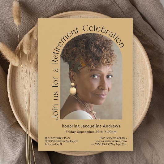 Invitation Gold Simple Photo Arch Retraite Party