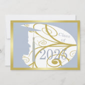 Invitation Gold/Sky Blue Man Silhouette 2025 Graduation Party (Devant)