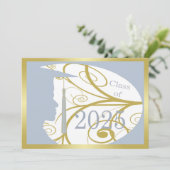 Invitation Gold/Sky Blue Man Silhouette 2025 Graduation Party (Debout devant)
