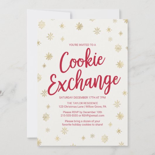 Invitation Gold Snowflake Cookie Exchange (Devant)