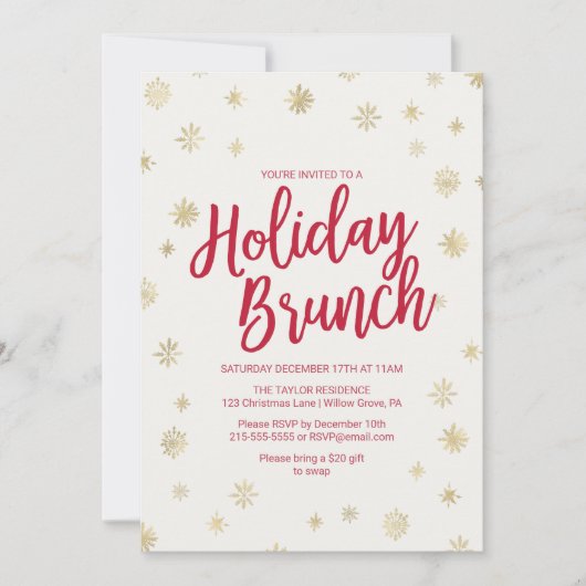 Invitation Gold Snowflake Holiday Brunch (Devant)