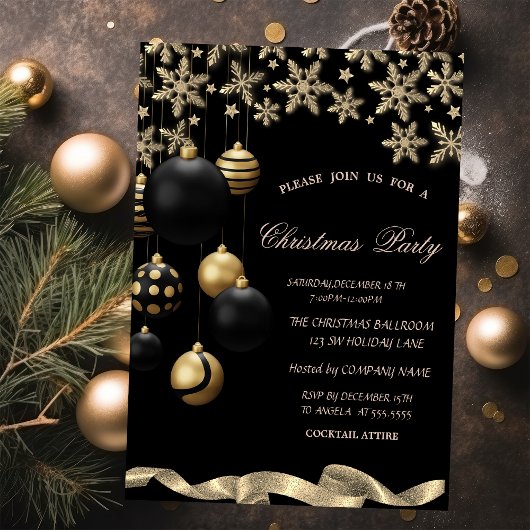 Invitation Gold Snowflakes Black Balls Corporate Christmas