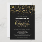 Invitation Gold Snowflakes Black Christmas Cocktail Party (Devant)