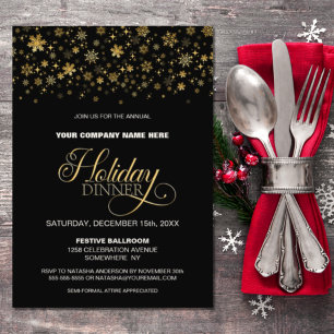 Invitation Gold Snowflakes Black Corporate Holiday Dinner