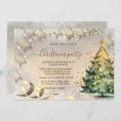 Invitation Gold Snowflakes Elegant Pine Tree Company (Devant / Derrière)