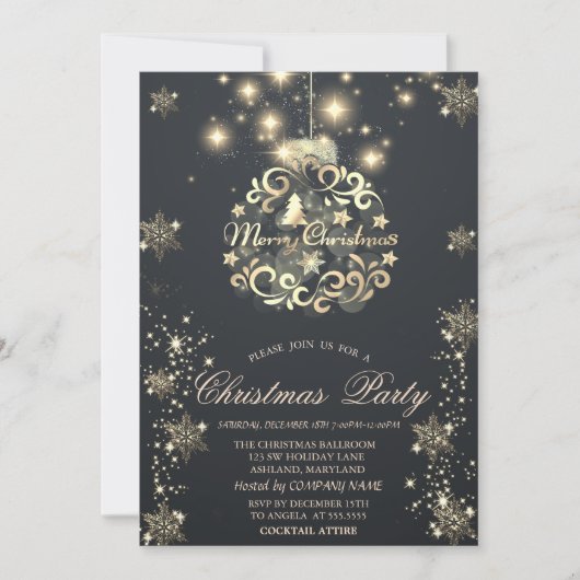 Invitation Gold Snowflakes, Gold Ball Dark Company (Devant)