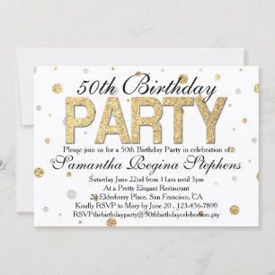 Invitation Gold Sparkle Confetti 50e anniversaire fête