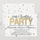 Invitation Gold Sparkle Confetti 50e anniversaire fête (Devant / Derrière)