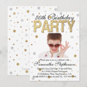 Invitation Gold Sparkle Confetti Photo 50th Birthday Party (Devant / Derrière)