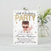 Invitation Gold Sparkle Confetti Photo 50th Birthday Party (Debout devant)