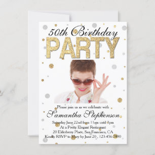 Invitation Gold Sparkle Confetti Photo 50th Birthday Party