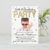 Invitation Gold Sparkle Confetti Photo 70th Birthday Party (Debout devant)