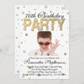 Invitation Gold Sparkle Confetti Photo 70th Birthday Party (Devant / Derrière)