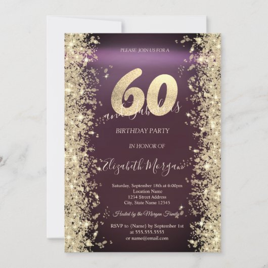 Invitation Gold Sparkle Diamonds Bourgogne 60e anniversaire (Devant)