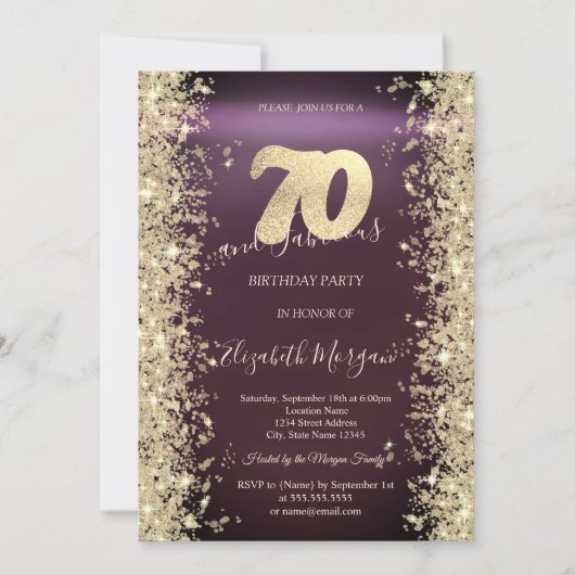 Invitation Gold Sparkle Diamonds Bourgogne 70e anniversaire (Devant)