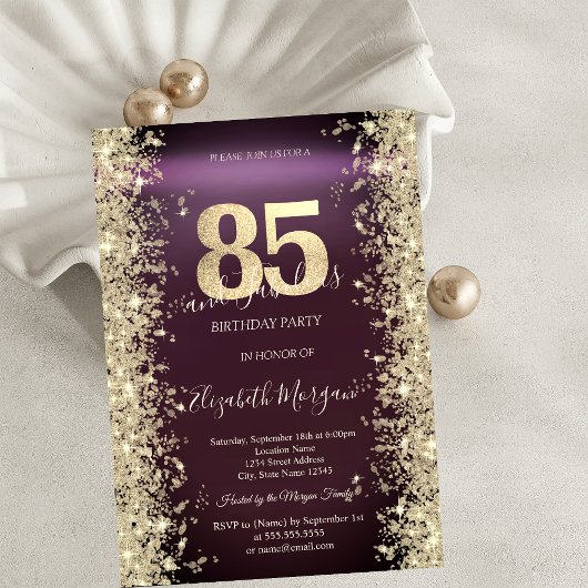 Invitation Gold Sparkle Diamonds Bourgogne 85e anniversaire