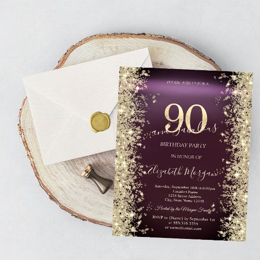Invitation Gold Sparkle Diamonds Bourgogne 90e anniversaire