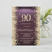 Invitation Gold Sparkle Diamonds Bourgogne 90e anniversaire (Debout devant)