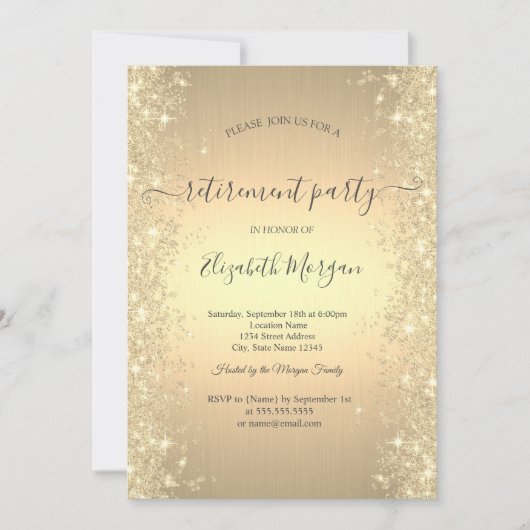 Invitation Gold Sparkle Diamonds Gold Retraite Party (Devant)