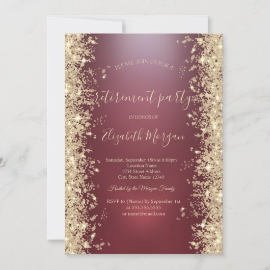 Invitation Gold Sparkle Diamonds Red Retirement Party (Devant)