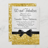 Invitation Gold Sparkle-look Bow 50e fête d'anniversaire (Devant / Derrière)