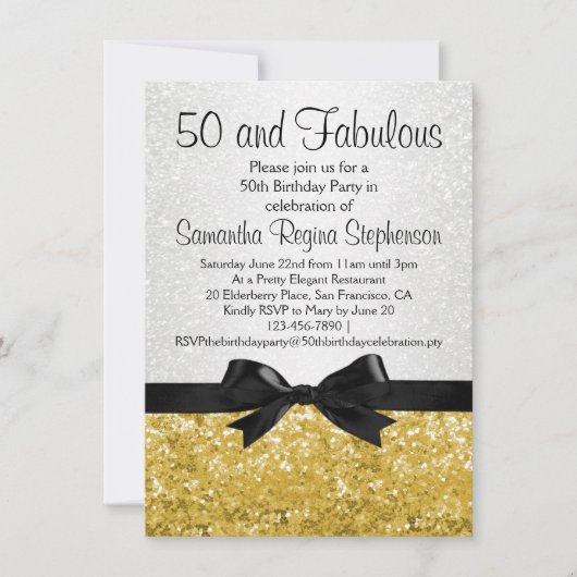 Invitation Gold Sparkle-look Bow 50e fête d'anniversaire (Devant)