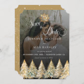 Invitation Gold Sparkle Noel Mariage Enregistrer la date (Devant / Derrière)